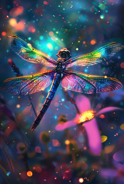 a colorful dragonfly with a cross